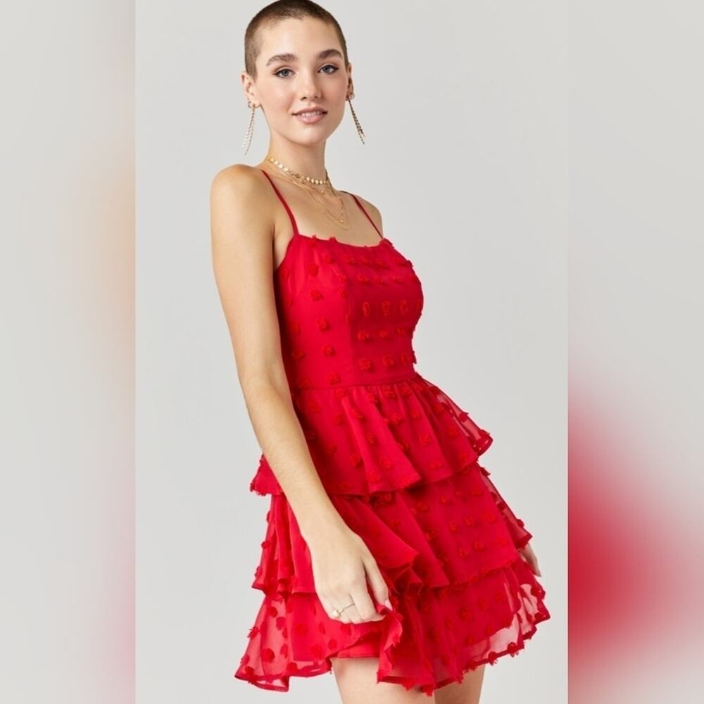 Francescas Gavin Large Swiss Dot Red Ruffle Tiered Mini Summer Party Dress
